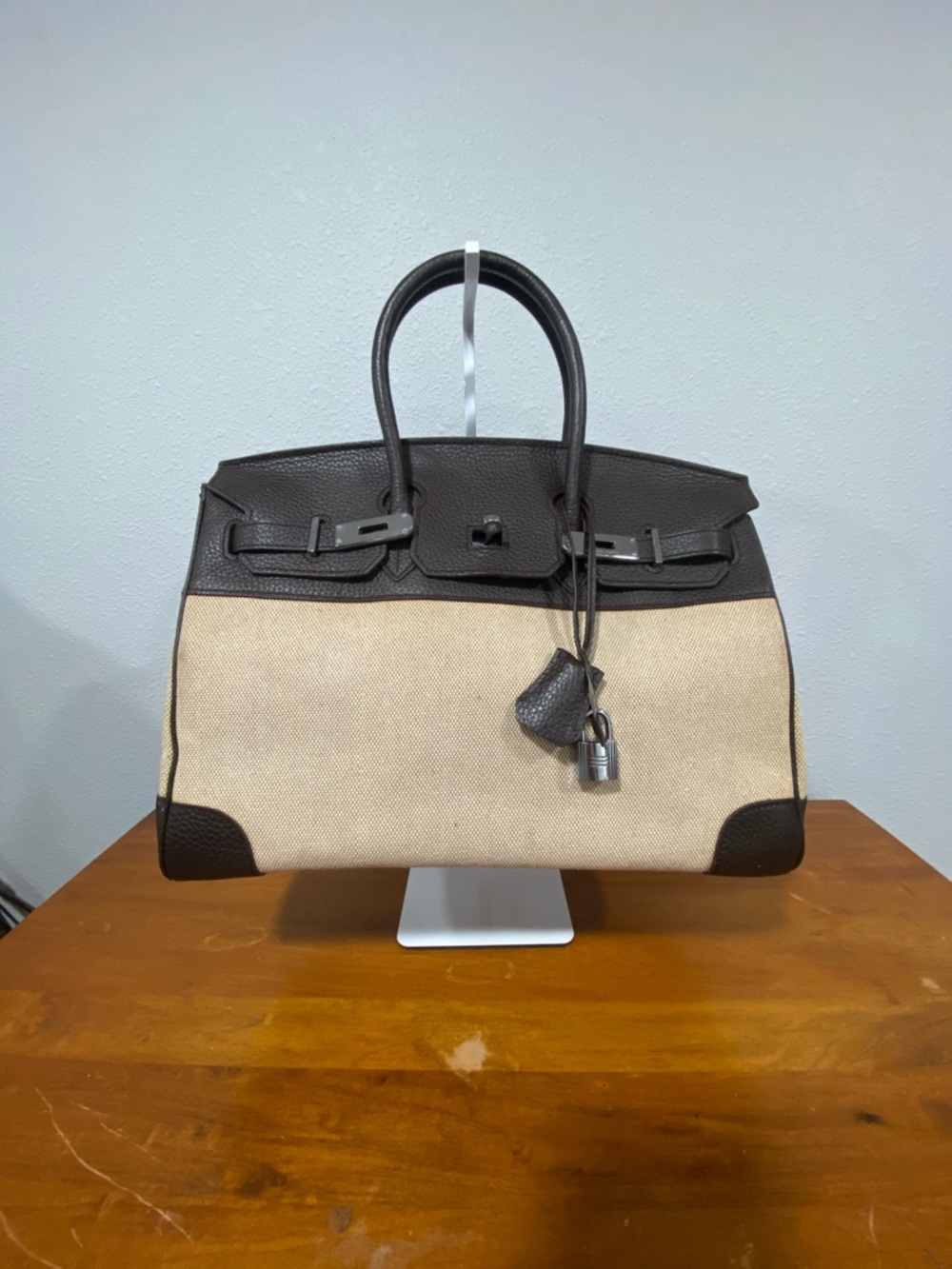 Canvas and Dark Brown Leather Travel Tote Bag 💐Authenticity Not Guaranteed💐